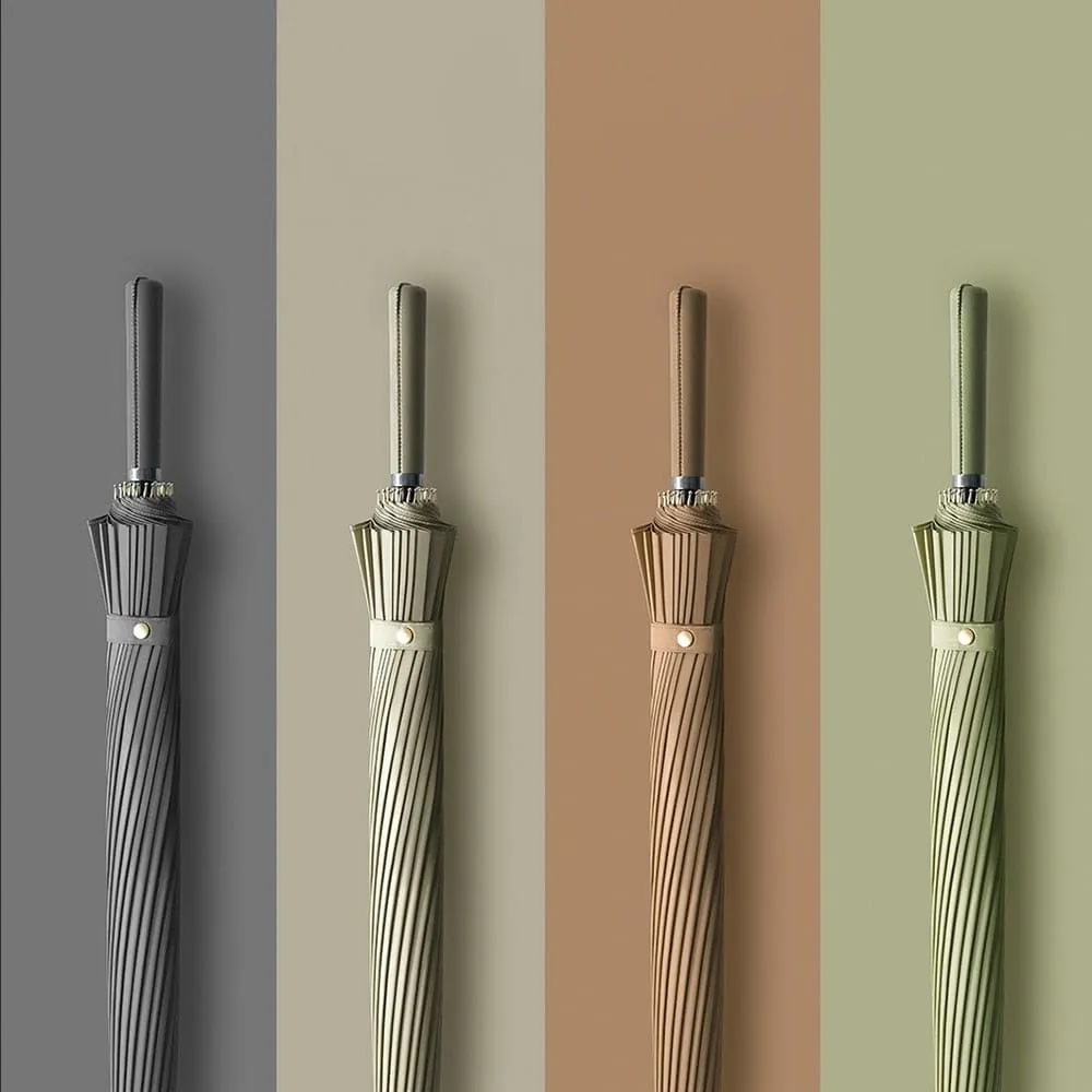 24k Windproof Long Umbrella with Leather Handle
