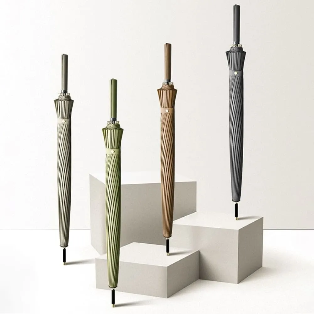 24k Windproof Long Umbrella with Leather Handle