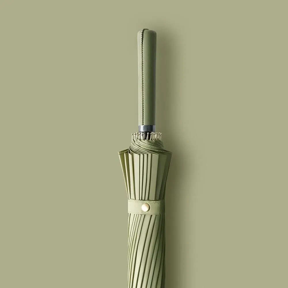 24k Windproof Long Umbrella with Leather Handle