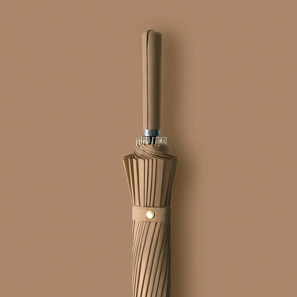 24k Windproof Long Umbrella with Leather Handle