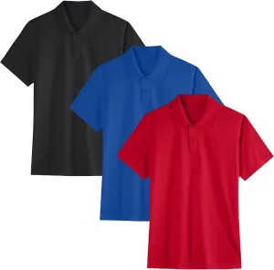 3 Pack Boys Youth Kids Polo Shirt Mesh Athletic Quick Dry Short Sleeve Golf Shirt Moisture Wicking Active Tops(Age 5-16)
