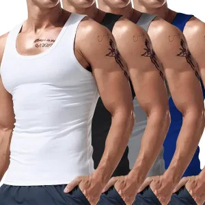 4 PC Men's Quick Dry Workout Tank Tops Breathable Gym Sleeveless Athletic Muscle Shirts Moisture Wicking Cotton Tee