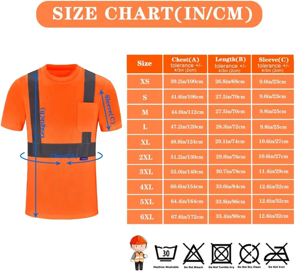 A-SAFETY Safety Shirt,High Visibility Work T Shirt Long Short Sleeve Class 3 (XS-6XL)