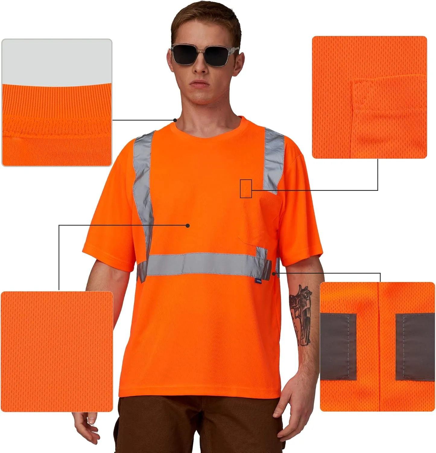 A-SAFETY Safety Shirt,High Visibility Work T Shirt Long Short Sleeve Class 3 (XS-6XL)