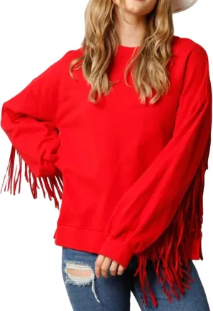 Adoeren Women Oversized Tassel Sweatshirt Fringe Trim Long Sleeve Crewneck Pullover Fall Fashion Drop Shoulder Shirt Top