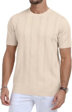Aiyino Men's Knit T-Shirt Short Sleeve Tee Crewneck Sweater Shirt Casual Pullover Tops
