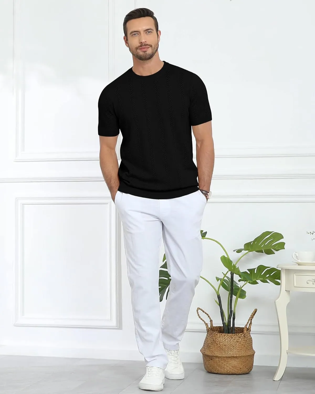 Aiyino Men's Knit T-Shirt Short Sleeve Tee Crewneck Sweater Shirt Casual Pullover Tops