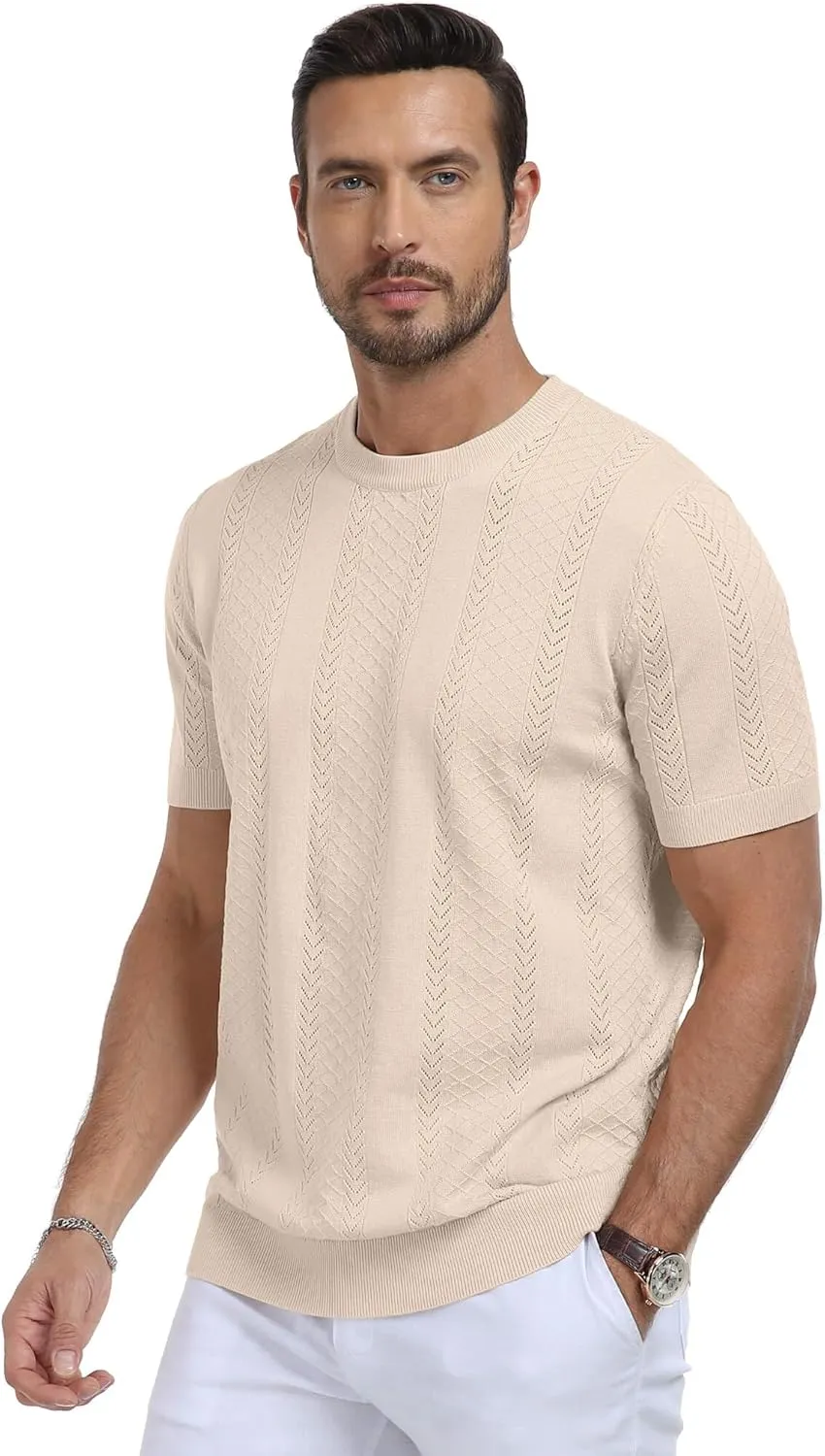 Aiyino Men's Knit T-Shirt Short Sleeve Tee Crewneck Sweater Shirt Casual Pullover Tops