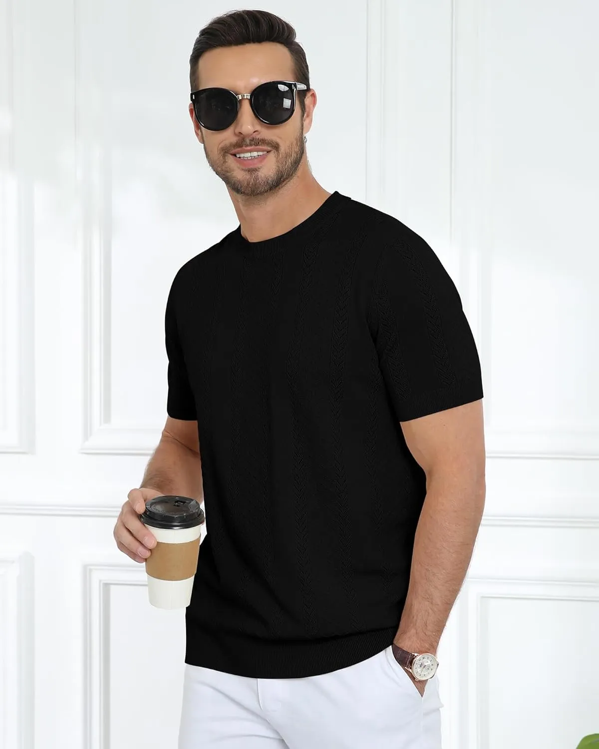 Aiyino Men's Knit T-Shirt Short Sleeve Tee Crewneck Sweater Shirt Casual Pullover Tops