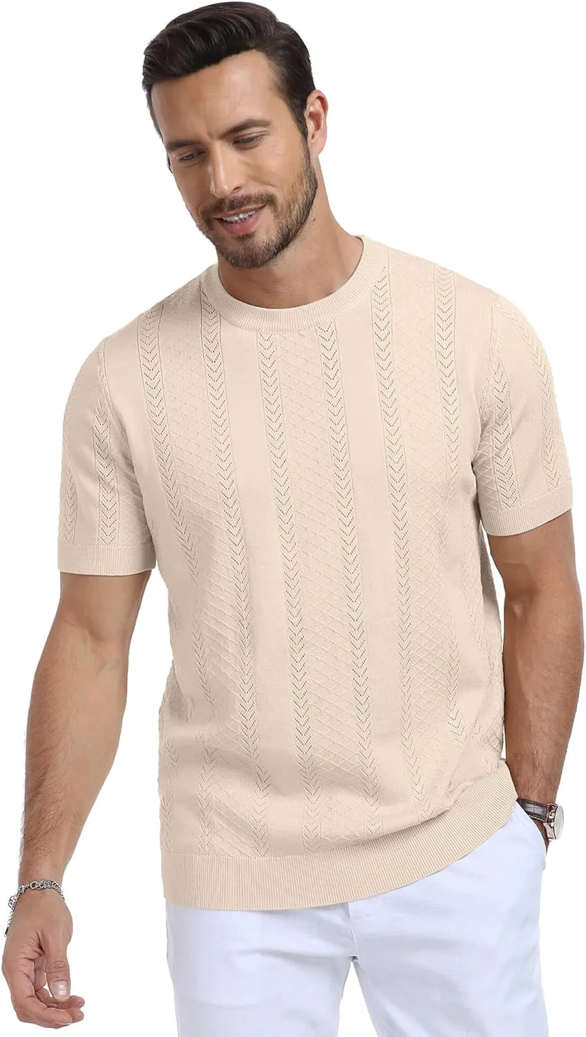 Aiyino Men's Knit T-Shirt Short Sleeve Tee Crewneck Sweater Shirt Casual Pullover Tops