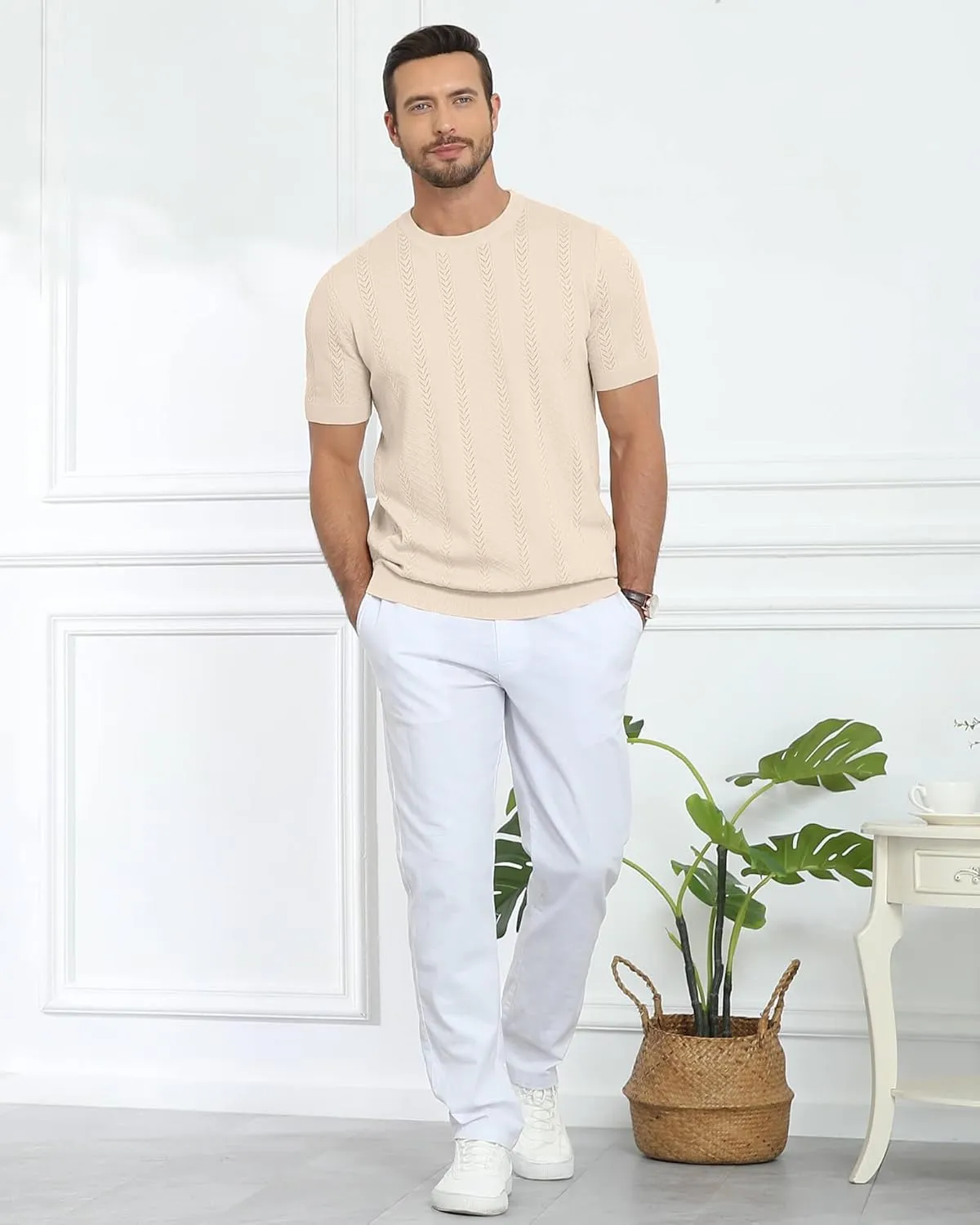 Aiyino Men's Knit T-Shirt Short Sleeve Tee Crewneck Sweater Shirt Casual Pullover Tops