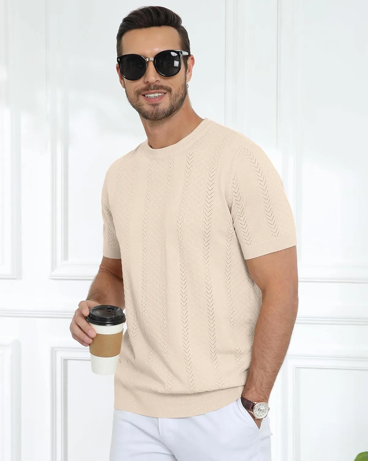 Aiyino Men's Knit T-Shirt Short Sleeve Tee Crewneck Sweater Shirt Casual Pullover Tops