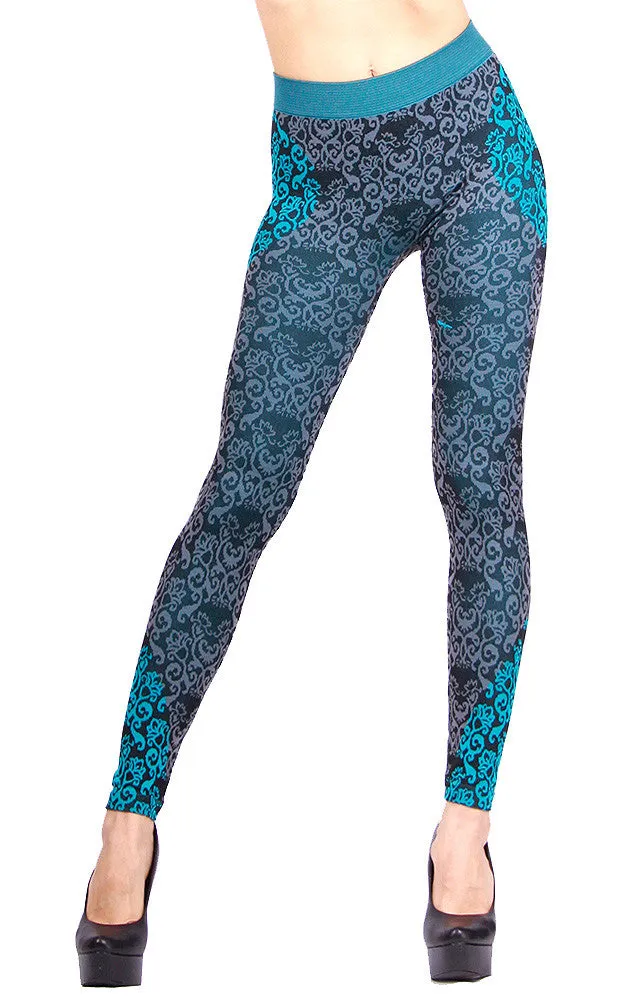 AL15166 Blue Multi Printed Seamless Leggings