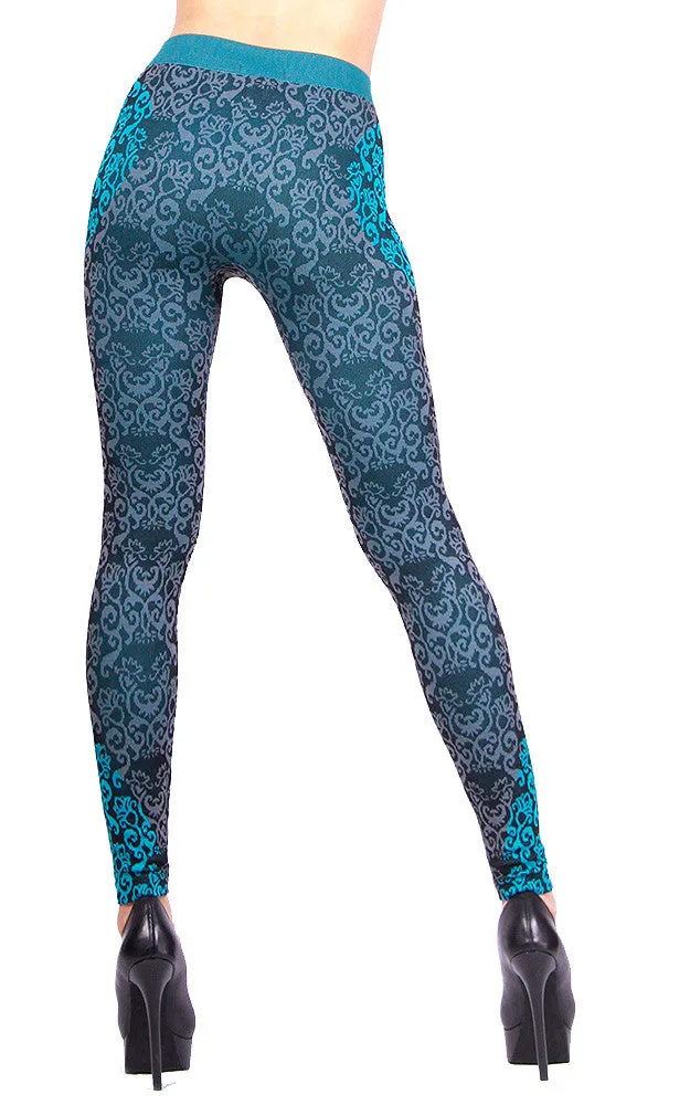 AL15166 Blue Multi Printed Seamless Leggings