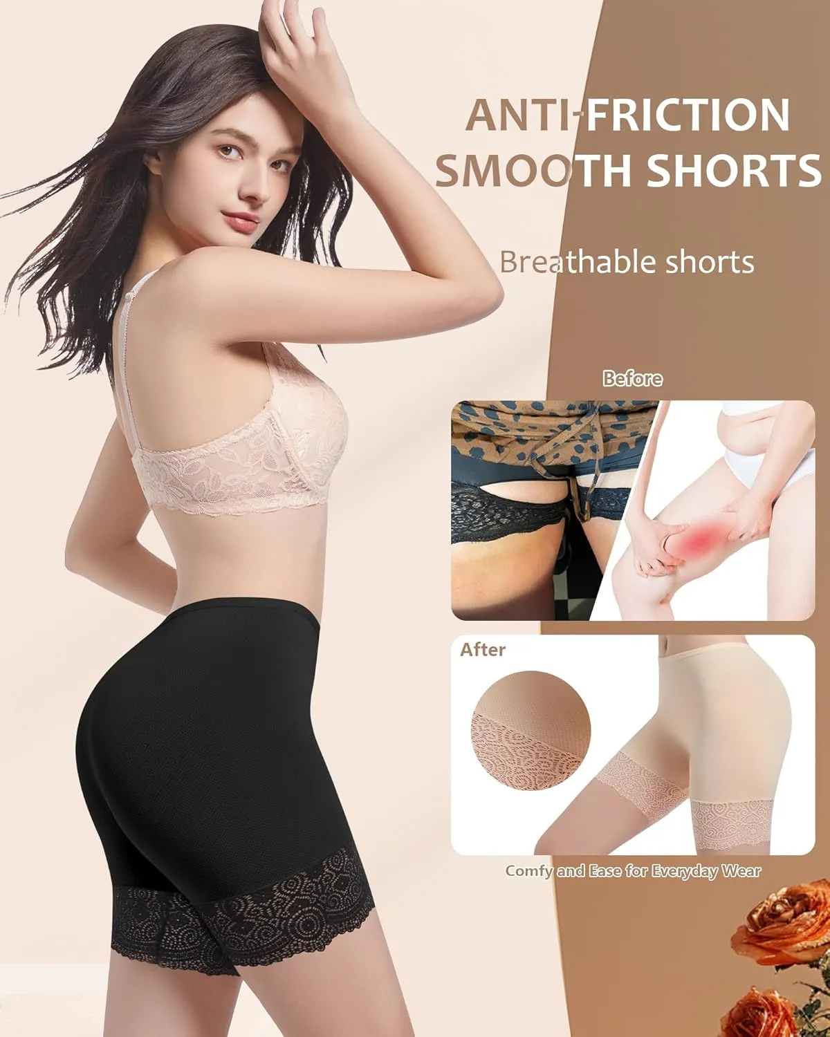 Anti Chafing Shorts Women Mesh Cooling Slip Shorts for Under Dresses Boyshorts Panties Lace under shorts