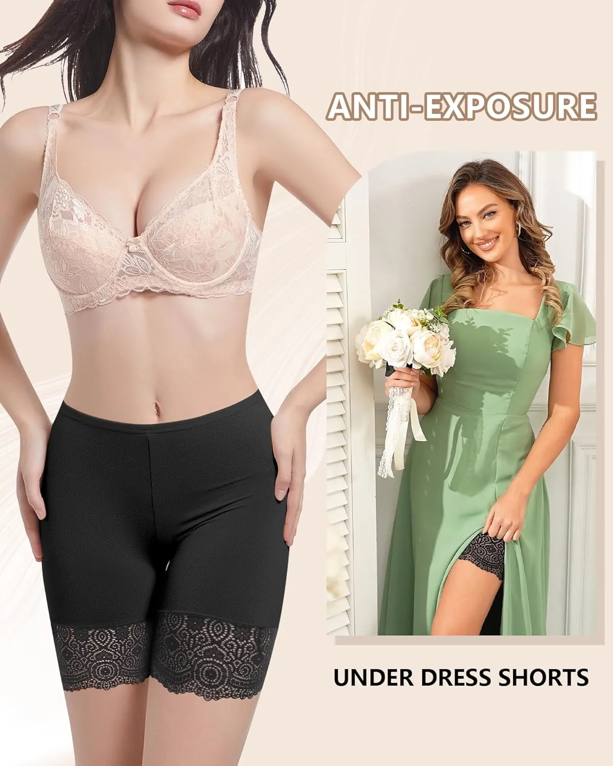 Anti Chafing Shorts Women Mesh Cooling Slip Shorts for Under Dresses Boyshorts Panties Lace under shorts