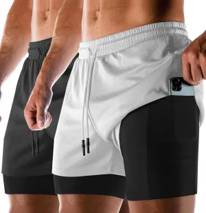 Aolesy Men's 2 in 1 Running Shorts Quick Dry Gym Shorts 5" Athletic Shorts Workout Shorts with Pockets