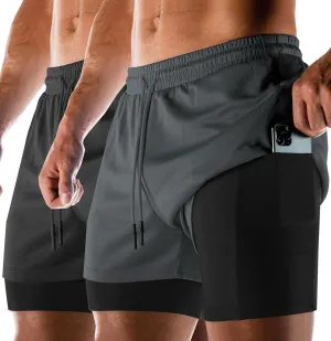 Aolesy Men's 2 in 1 Running Shorts Quick Dry Gym Shorts 5" Athletic Shorts Workout Shorts with Pockets