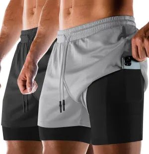 Aolesy Men's 2 in 1 Running Shorts Quick Dry Gym Shorts 5" Athletic Shorts Workout Shorts with Pockets