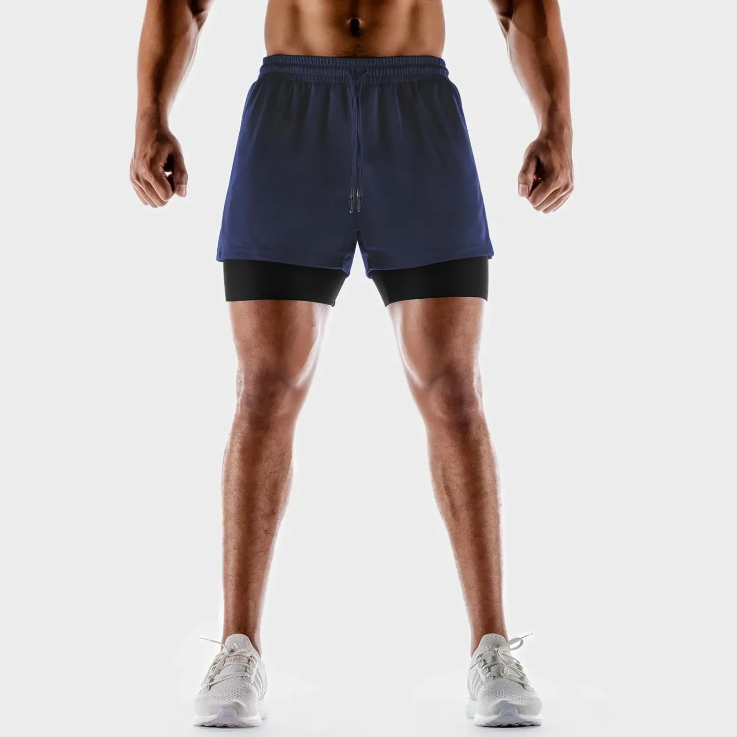Aolesy Men's 2 in 1 Running Shorts Quick Dry Gym Shorts 5" Athletic Shorts Workout Shorts with Pockets
