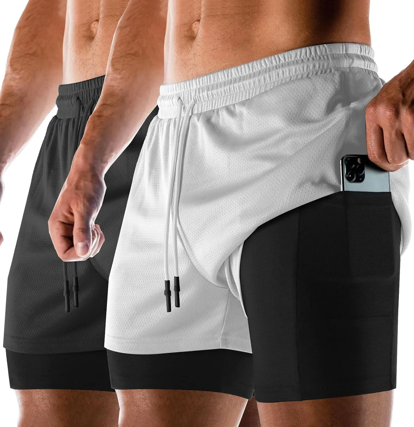 Aolesy Men's 2 in 1 Running Shorts Quick Dry Gym Shorts 5" Athletic Shorts Workout Shorts with Pockets