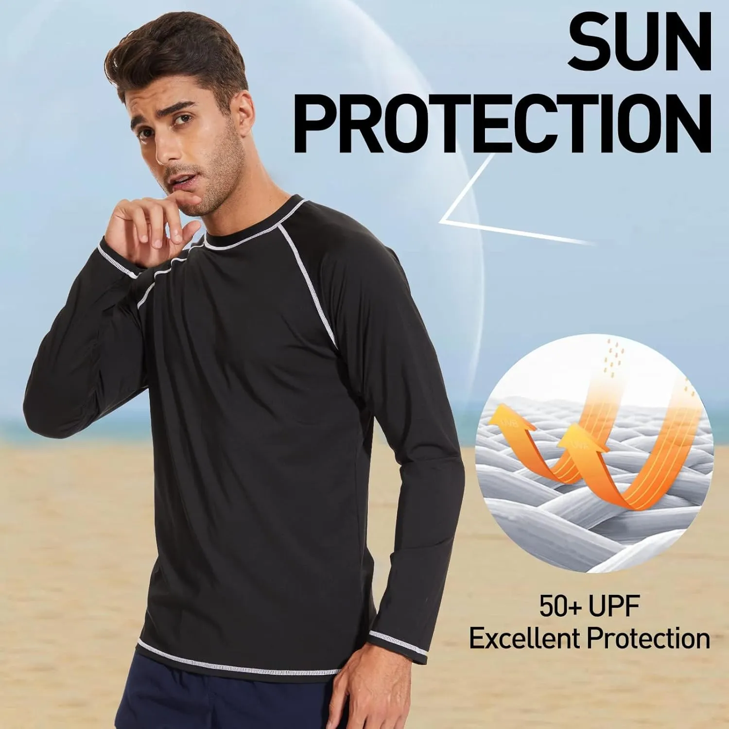 Arcweg Rash Guard Men Swim Shirt Long Sleeves Diving Rash Vest Fit Top T-Shirt