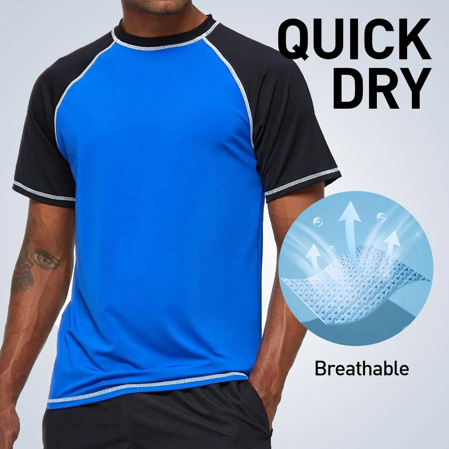 Arcweg Rashguard Men Swim Short Sleeves Diving UV Protection UPF 50  Elastic Rash Vest Loose Fit Top Swimming Quick Drying