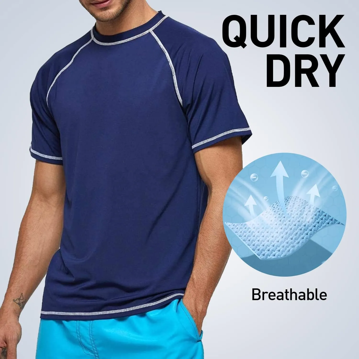 Arcweg Rashguard Men Swim Short Sleeves Diving UV Protection UPF 50  Elastic Rash Vest Loose Fit Top Swimming Quick Drying
