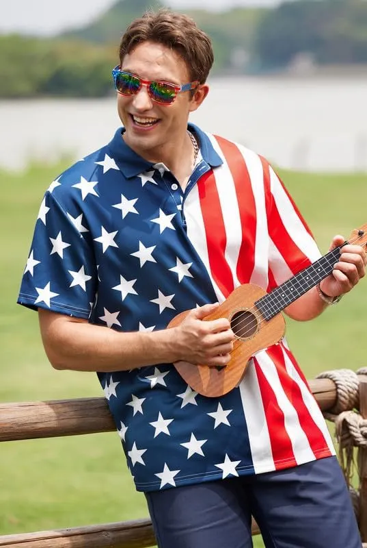 Arvilhill Men's American Flag Polo Shirt 4th of July Short Sleeve Golf Shirt