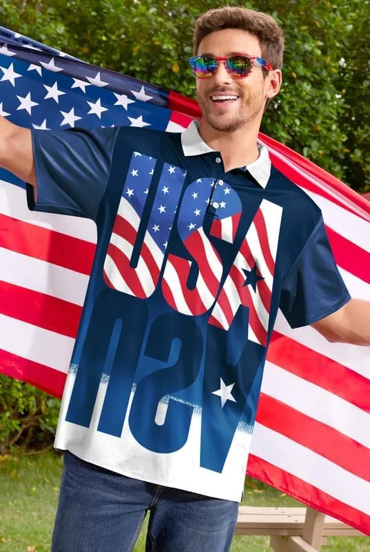 Arvilhill Men's American Flag Polo Shirt 4th of July Short Sleeve Golf Shirt