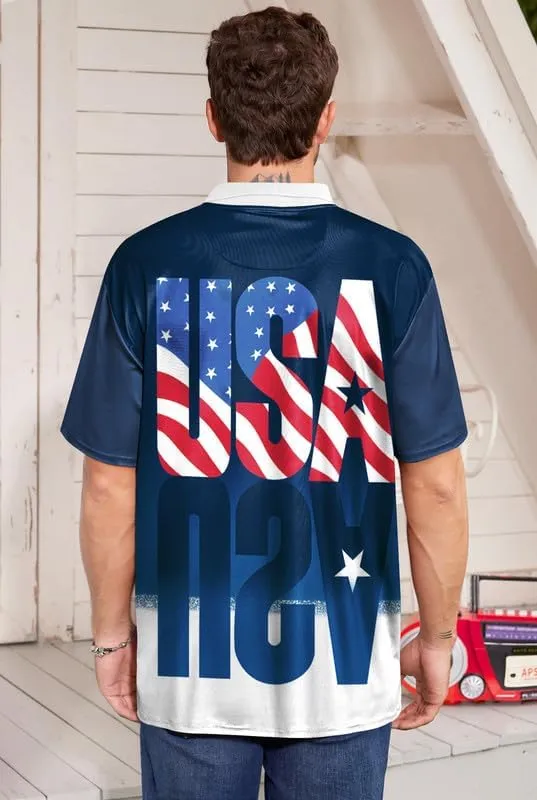 Arvilhill Men's American Flag Polo Shirt 4th of July Short Sleeve Golf Shirt