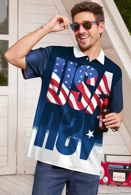 Arvilhill Men's American Flag Polo Shirt 4th of July Short Sleeve Golf Shirt