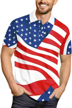 Arvilhill Men's American Flag Polo Shirt 4th of July Short Sleeve Golf Shirt