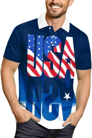 Arvilhill Men's American Flag Polo Shirt 4th of July Short Sleeve Golf Shirt