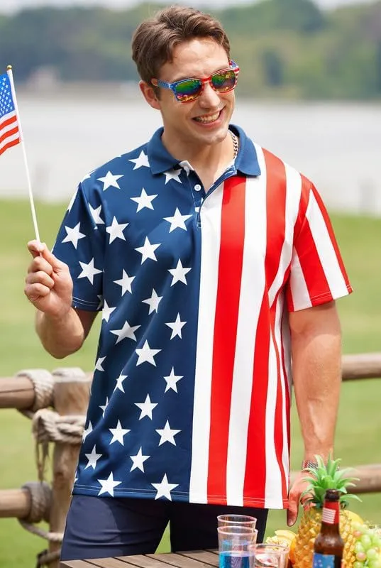 Arvilhill Men's American Flag Polo Shirt 4th of July Short Sleeve Golf Shirt