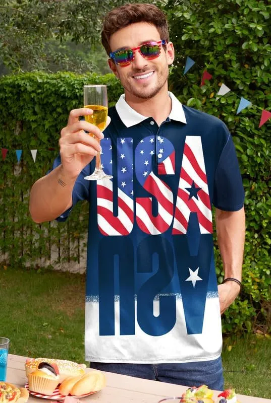 Arvilhill Men's American Flag Polo Shirt 4th of July Short Sleeve Golf Shirt