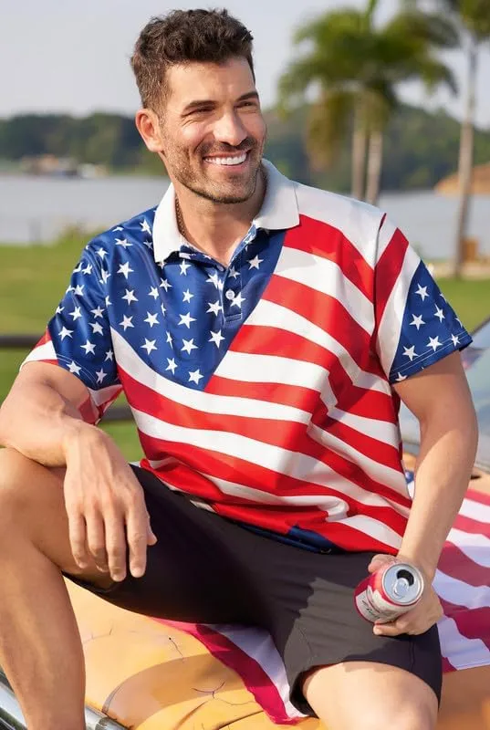 Arvilhill Men's American Flag Polo Shirt 4th of July Short Sleeve Golf Shirt