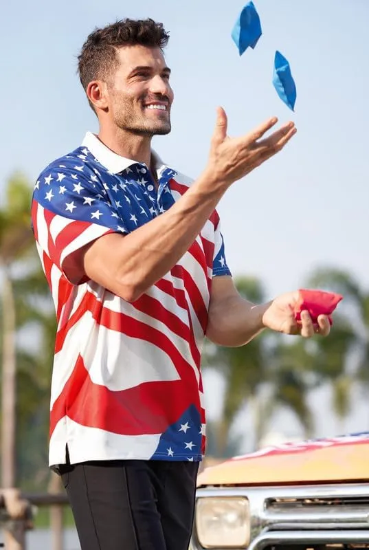 Arvilhill Men's American Flag Polo Shirt 4th of July Short Sleeve Golf Shirt