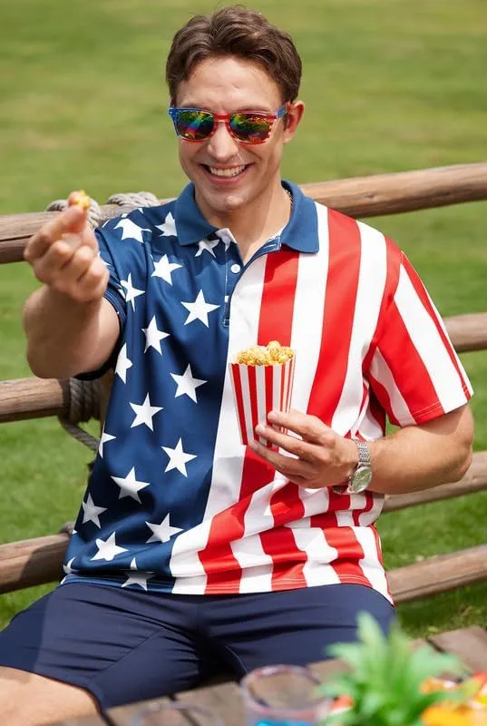 Arvilhill Men's American Flag Polo Shirt 4th of July Short Sleeve Golf Shirt