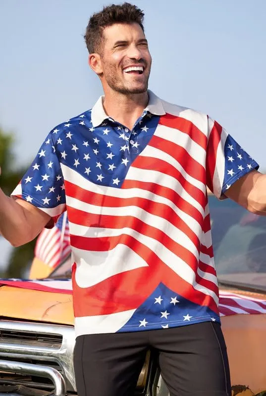 Arvilhill Men's American Flag Polo Shirt 4th of July Short Sleeve Golf Shirt