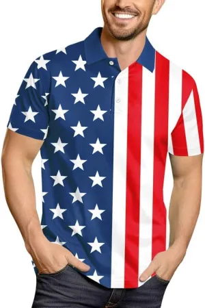 Arvilhill Men's American Flag Polo Shirt 4th of July Short Sleeve Golf Shirt