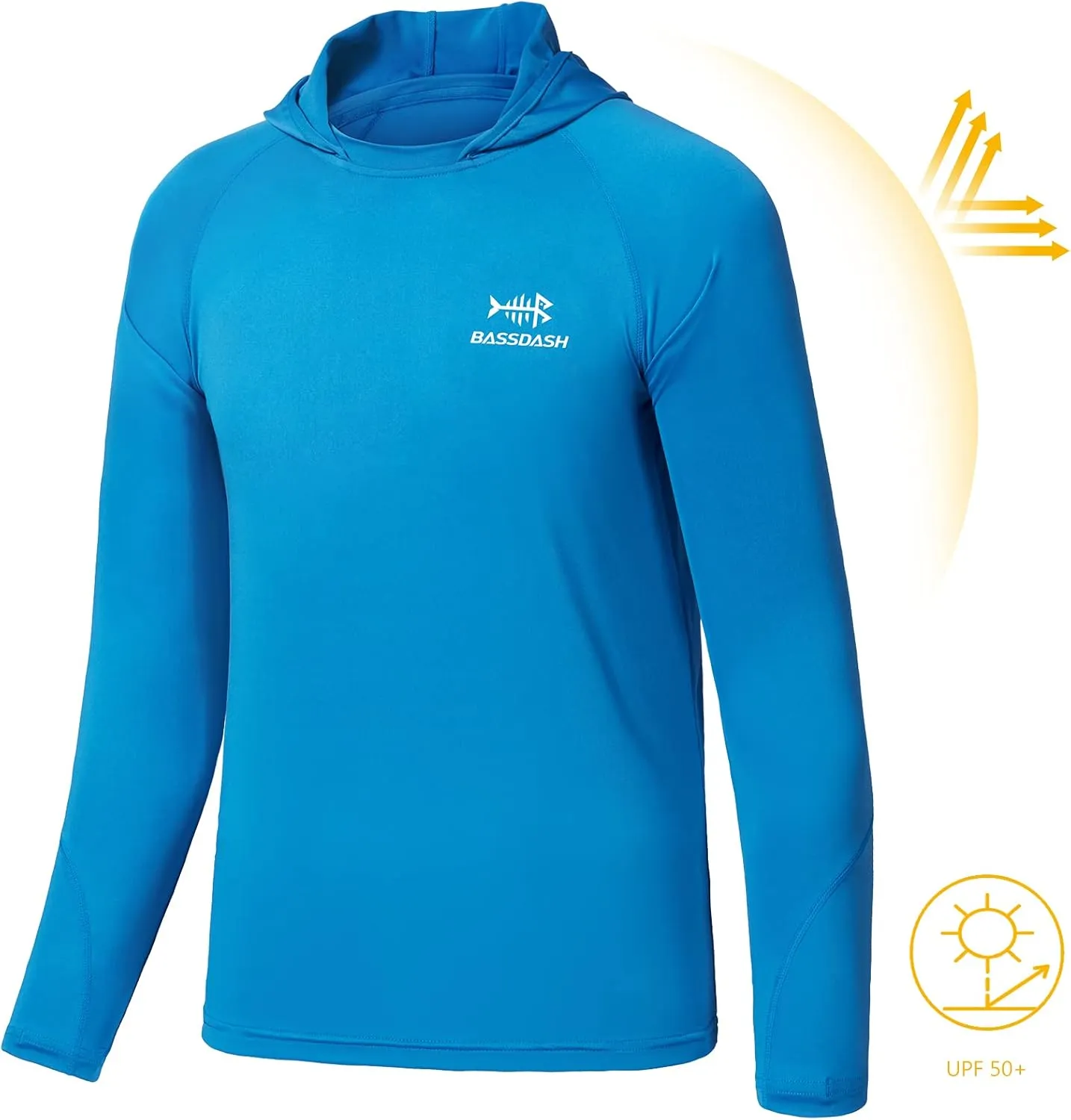BASSDASH Youth UPF50  Performance T Shirt with Hood Long Sleeve Fishing Hiking Sun Shirt FS03Y