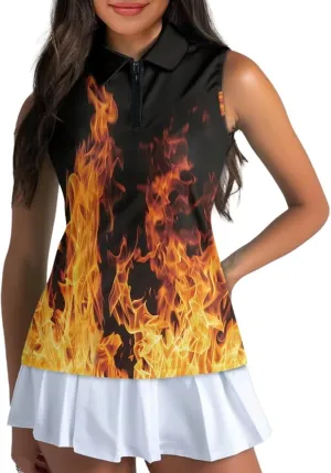 Belidome Women's Zip Up Golf Shirt Tank Sleeve Tops Tennis Outfit T-Shirt Tee Pullover