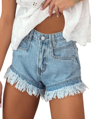 BISUAL Denim Shorts Women High Waisted Jean Shorts Stretch Hem Raw Edge Womens Denim Shorts Casual Jean Shorts for Summer