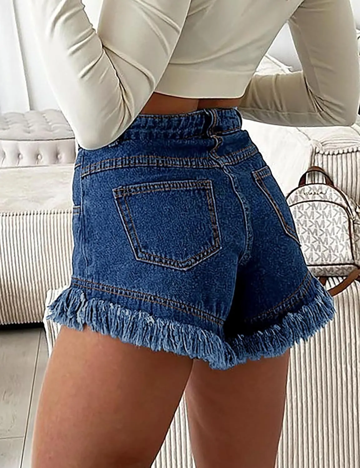 BISUAL Denim Shorts Women High Waisted Jean Shorts Stretch Hem Raw Edge Womens Denim Shorts Casual Jean Shorts for Summer