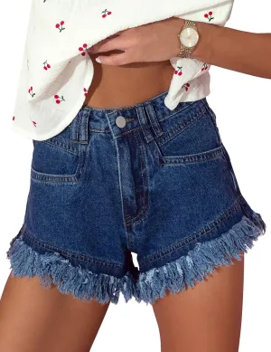BISUAL Denim Shorts Women High Waisted Jean Shorts Stretch Hem Raw Edge Womens Denim Shorts Casual Jean Shorts for Summer