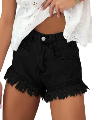 BISUAL Denim Shorts Women High Waisted Jean Shorts Stretch Hem Raw Edge Womens Denim Shorts Casual Jean Shorts for Summer
