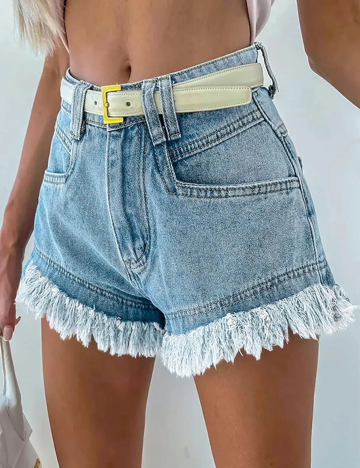BISUAL Denim Shorts Women High Waisted Jean Shorts Stretch Hem Raw Edge Womens Denim Shorts Casual Jean Shorts for Summer