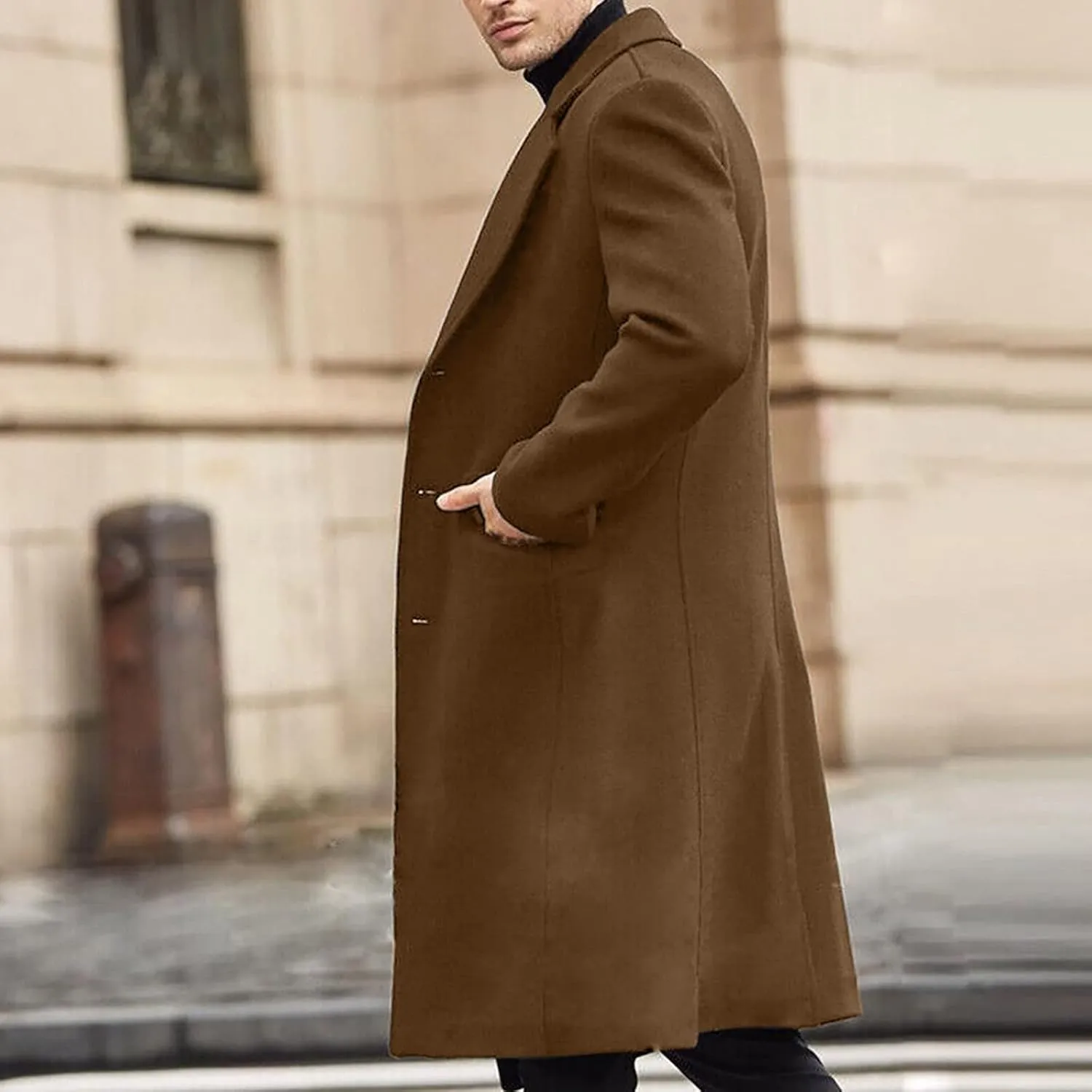 black trench coat Coat Lapel Collar Long Sleeve Padded Leather Jacket Vintage Thicken Coat men's wool jackets coats