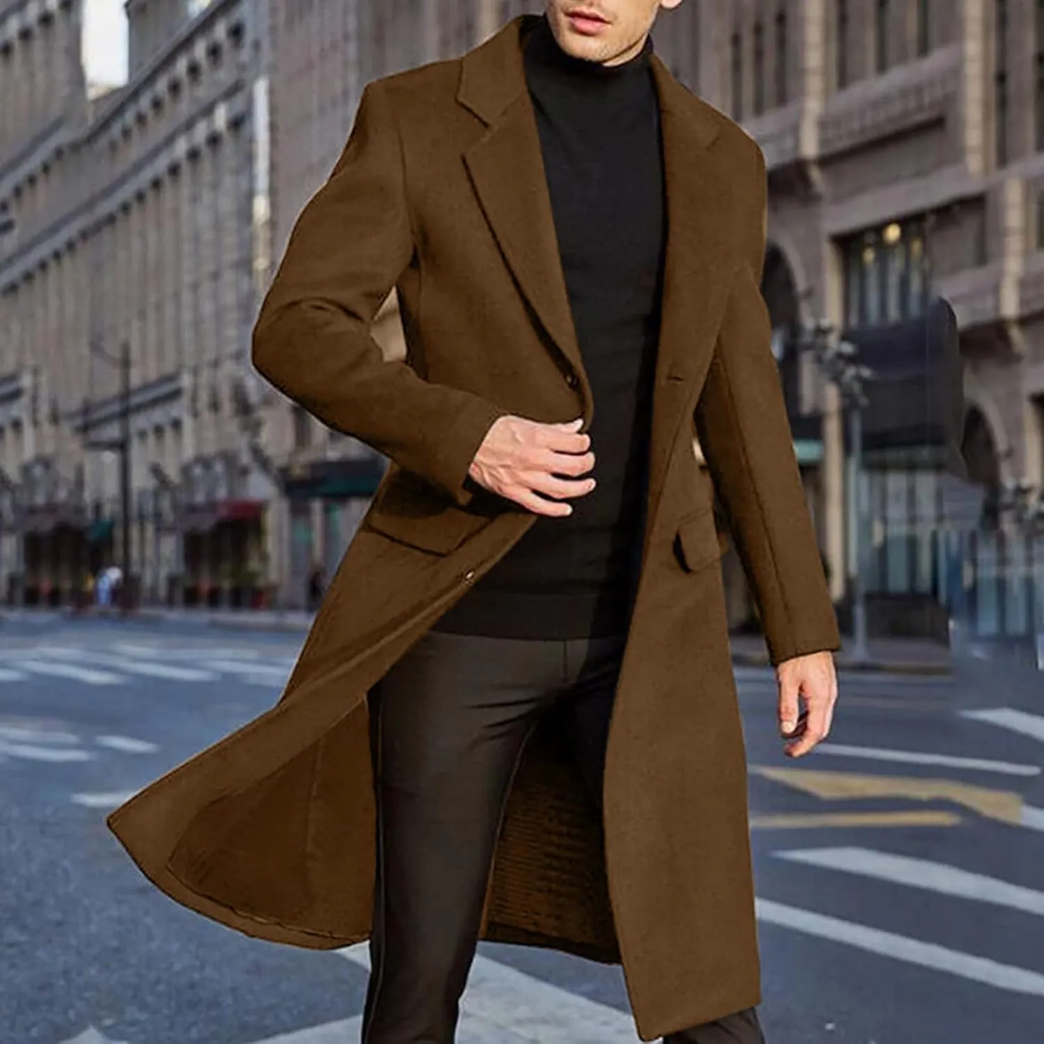black trench coat Coat Lapel Collar Long Sleeve Padded Leather Jacket Vintage Thicken Coat men's wool jackets coats